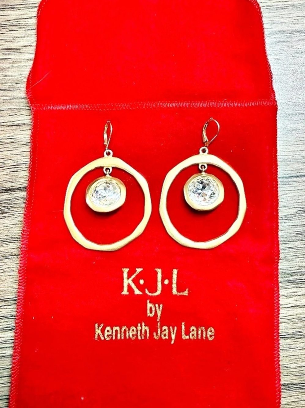 KJL by Kenneth Jay Lane Textured Hoop Drop Earrings in Gold Like New